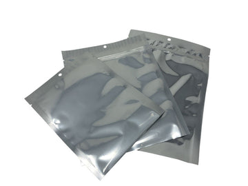 7" x 9" 5 Mil Clear / 3mil Met Zipper Vacuum Bags w/ Hang Hole (Clear Front / Silver Back), 100pcs